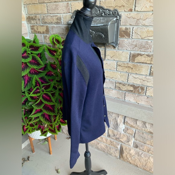 LAVIN Wool Silk Button Navy Black Sweater Cardigan Women’s SZ L/G Made in Italy - Picture 14 of 16